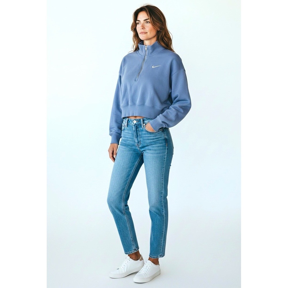 Nike Women's Blue Cropped 1/4 Zip Mock neck Fleece Sweatshirt Size M